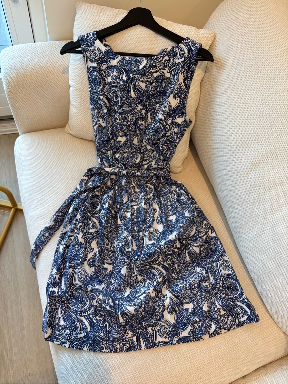 Sleeveless Blue Paisley Fit & Flare Dress